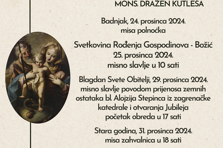 Raspored liturgijskih slavlja u božićnom vremenu